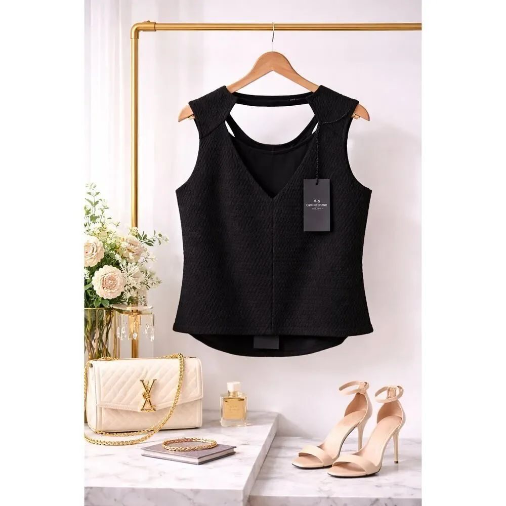 A.B.S. Collection Black Textured Stretch Top 1X NWT Structured Chic Minimalist